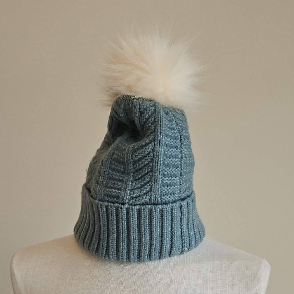 Cozy Blue Knit Beanie with White Pom Pom